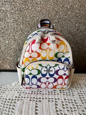 Coach court mini backpack Multicolor Signature Mini Backpack with White Trim